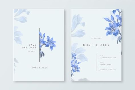 Blue Flower Wedding Invitations, Wedding Card Flower Design, Wedding Watercolor Invitations, Blue Flower Invitation, Blue Invitation Template, Premium Wedding Invitation, Undangan Diy, Wedding Card Floral, Floral Invitation Design