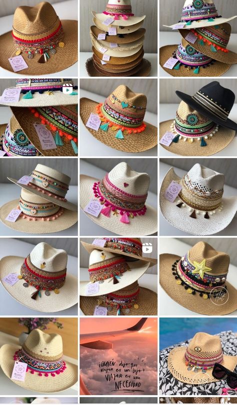 Sombreros Decorados Ideas, Hat Decorating Ideas, Crochet Ornament Patterns, شال كروشيه, Bridal Gift Wrapping Ideas, Women Hats Fashion, Hat Decoration, Repurposed Clothing, Trendy Hat