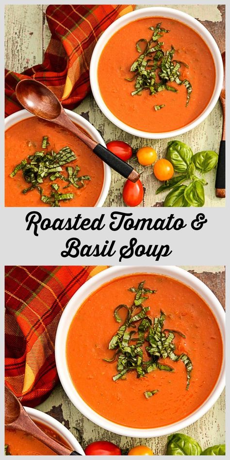 Easy Homemade Soups, Tomato Basil Soup Recipe, Roasted Tomato Basil Soup, Roasted Tomato Soup, Basil Soup, Tomato Basil Soup, Tomato Soup Recipes, Roasted Tomato, Sweet Potato Soup