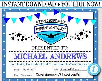 Punch Bowl Party, Swimming Certificate, Summer Party Kids, Swim Team Banquet, Under The Sea Diy, Swim Team Party, Swimming Awards, Swim Banquet, Swim Team Gifts