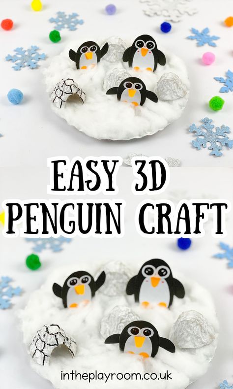 Paper Plate 3D Penguin Craft - In The Playroom Penguin Paper Craft 3d, Penguin School Project, 3d Winter Art Preschool, How To Make Penguins Crafts, 3d Penguin Craft, Paper Plate Penguin Crafts For Kids, Penguin Art And Craft, Penguin Arts And Crafts For Kids, 3d Crafts For Preschoolers