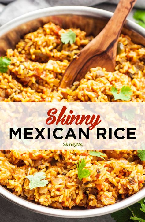 Enjoy the healthy flavors of the southwest with our Skinny Mexican Rice. This easy skillet recipe is delicious in burritos, tacos, casseroles, or as a side. #recipes #easyrecipe #sidedish #skinnyms Low Calorie Mexican Rice, Low Sodium Mexican Rice, Ww Rice Recipes, Skinnyms Recipes, Healthy Mexican Rice, Mexican Sides, Crockpot Mexican, Mexican Feast, Mexican Rice Recipes