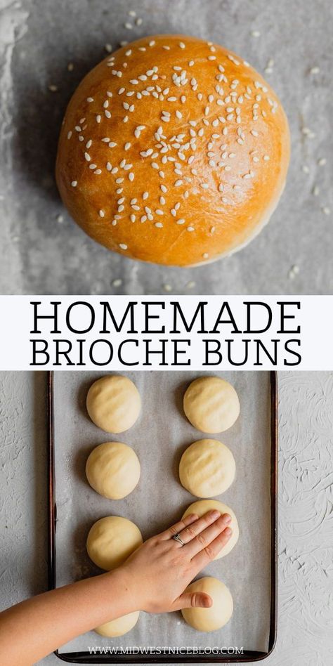 Burger Buns Recipe, Hamburger Bun Recipe, Homemade Brioche, Homemade Buns, Juicy Burger, Brioche Rolls, Brioche Bun, Brioche Bread, Bread Bun