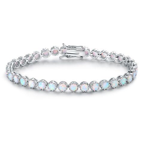 Barzel White Rhodium-Plated-Created Opal Crown Tennis Bracelet Opal Crown, Crown Bracelet, Hypoallergenic Jewelry, Opal Bracelet, Opal Stone, Quartz Bracelet, Gemstone Bracelets, Opal Jewelry, Tennis Bracelet