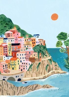 Metal Poster Displate "Cinque Terre Italy Europe"|#sketch #style #arte #happy #cute #draw #art #artist #love #drawing #artprints #artaesthetic #artinspiration #artideas Plakat Design Inspiration, Brooklyn House, Italy Art Print, Collage Mural, Cinque Terre Italy, Lambada, Travel Postcard, Italy Art, Art Et Illustration