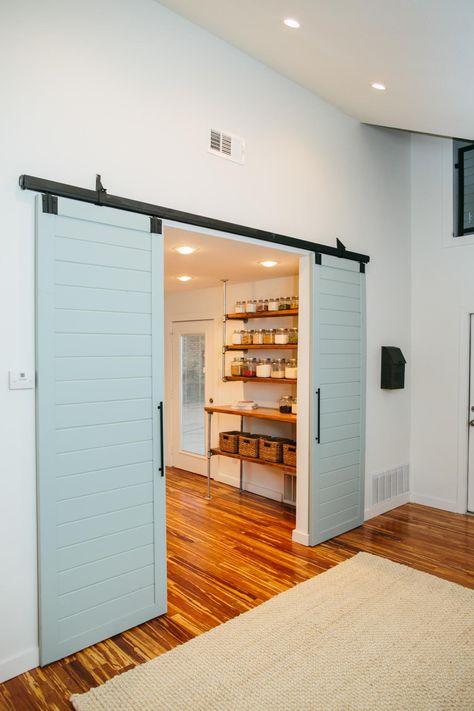 Fixer Upper: Bringing a Modern Coastal Look to a "Faceless Bunker" | HGTV Fixer Upper Kitchen, Hgtv Fixer Upper, Barn Door Designs, Door Sliding, Casa Vintage, Butler's Pantry, Interior Barn Doors, Barn Doors Sliding, Joanna Gaines