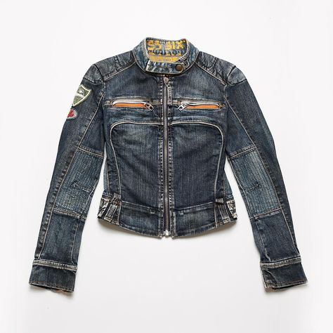 Miss Sixty blue denim biker zip-up jacket with... - Depop Y2k Biker Jacket, Denim Zip Up Jacket, Double Zipper Jacket, Denim Moto Jacket, Lady Biker Aesthetic, Biker Aesthetic Outfits, Biker Jacket Outfit Women, Biker Denim Jacket, Diesel Denim Jacket