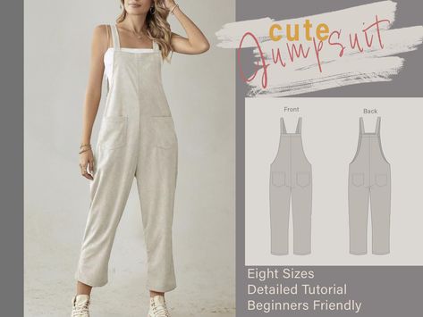 Romper Pattern | Simple Overall PDF Sewing Pattern | Easy Women Jumpsuit | PDF Printable at Home | Beginner Sewinst Project Pattern #22 Overall Sewing Pattern Free, Overall Sewing Pattern Women, Jumpsuit Sewing Patterns For Women, Overalls Pattern Sewing Free, Overalls Pattern Sewing, Overall Pattern Sewing, Sew Overalls, Free Romper Pattern, Jumpsuit Pattern Sewing Free