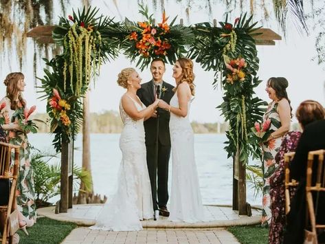 Tropical Flower Arch, Tropical Chuppah, Cuban Wedding, Moody Tropical, Lake Wedding Venues, Wedding Venues In Florida, Tropical Weddings, Tropical Wedding Theme, Beach Wedding Locations