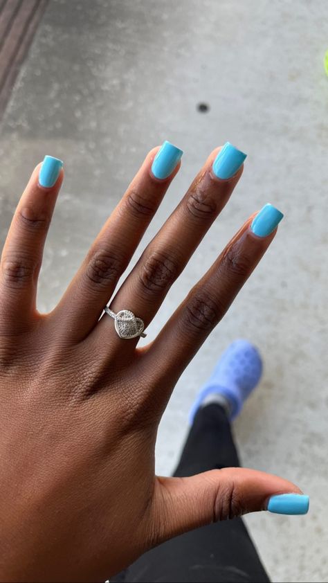 Cute Short Solid Color Nails, Dull Nail Color Ideas, Long Blue Nail Ideas, Spring Blue Nails Short, Cute Blue Square Nails, Plain Gel Nails Short, Simple Gel Nails Blue, Short Blue Square Nails, Light Blue Nails With Design Short