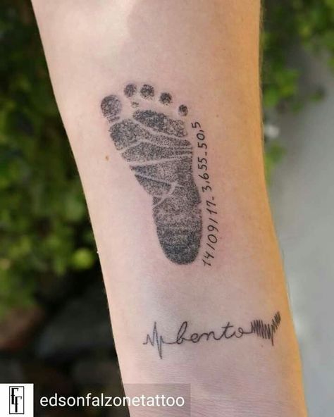 (paid link) Baby Footprint Tattoos | POPSUGAR Family Baby Footprint Tattoo, Baby Tattoo Designs, Studio At Home, Son Tattoo, H Tattoo, Tattoo Music, Mom Tattoo Designs, Mommy Tattoos