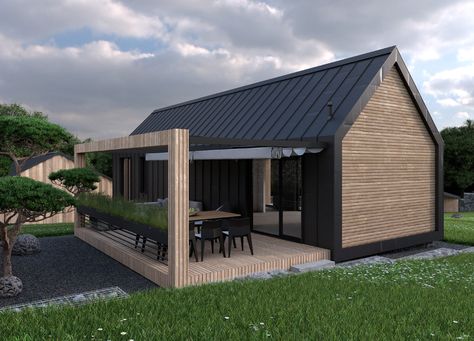 Weekend House Plan, Small Weekend House, Scandinavian Modern House, Gable House, Eksterior Modern, 500 Euro, Small Wooden House, Contemporary Barn, House Cladding