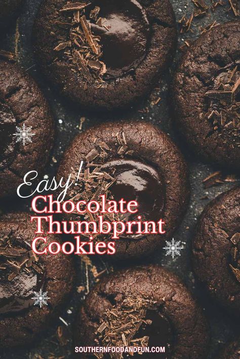 Thumbprint Cookies with Chocolate are a classic holiday treat, but we're making them extra special with a decadent twist. These double chocolate wonders are rich and buttery, featuring a melt-in-your-mouth chocolate cookie filled with a luscious chocolate ganache. This easy-to-follow recipe will help you make the best chocolate thumbprint cookies you've ever tasted. Cookies With Chocolate Ganache, Easy Thumbprint Cookies, Red Velvet Cake Cookies, Thumbprint Cookies Easy, Cookies Thumbprint, Cookies 2023, Chocolate Thumbprint Cookies, Cookies With Chocolate, Thumbprint Cookies Recipe