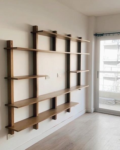 Diy Living Room Shelves, Long Shelves On Wall, Shelves In Living Room Wall Shelves, Wall To Wall Floating Shelves, Wall Of Shelves, Tv Shelving, Wall Mounted Shelving Unit, Wood Wall Shelves, Timber Shelves