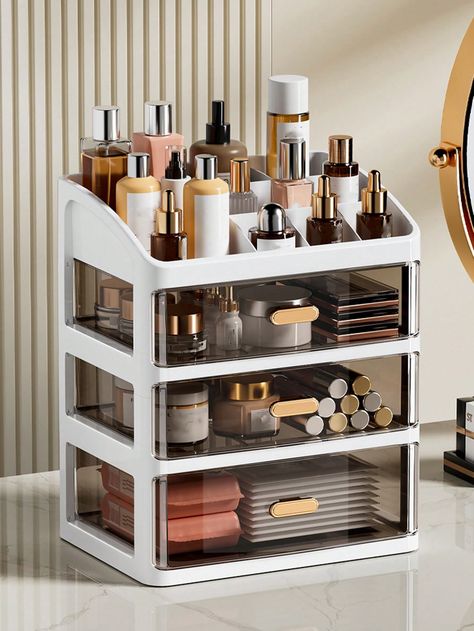 1pc Makeup Organizer Display-Rack Multi-Layer Plastic Cosmetic Storage Box Clear Drawer Desktop Stationery Case For Office And School SuppliesI discovered amazing products on SHEIN.com, come check them out! Wooden Makeup Organizer, Closet Renovation, Display Cases, Makeup Organizer, Cosmetic Storage, Closet Design, Dressing Table, Makeup Organization, Display Case