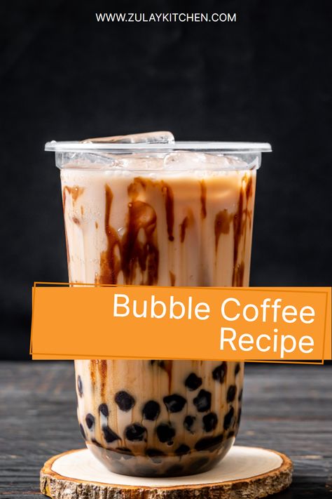 Coffee Milk Tea Boba, Bubble Coffee Recipe, Kiwi Boba Recipe, Coffee Boba Recipe, Boba Coffee Recipe, Milk Tea Recipes Homemade, Brown Sugar Syrup For Boba, Coffee Boba Tea Recipe, Boba Balls Recipe