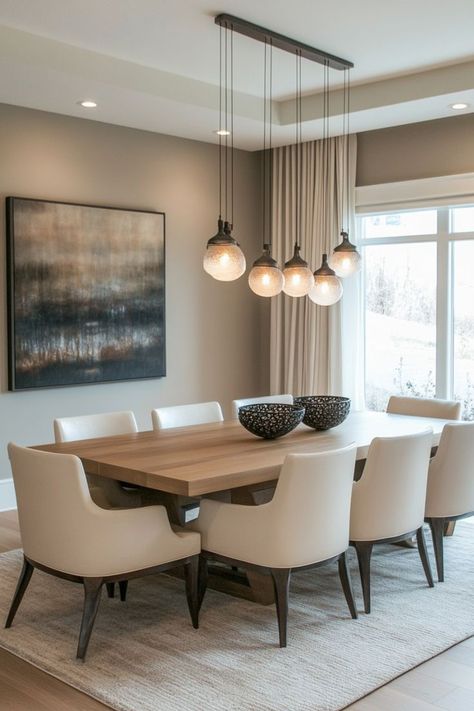 Set the stage for elegant dining with a neutral color scheme. Incorporate taupe walls, wooden furniture, and soft lighting to create a timeless dining experience. 🍽🌿✨ #NeutralDiningRoom #ElegantSpaces #HomeDecor #TimelessDesign Taupe Dining Room, Timeless Dining Room, Dining Room Colour Schemes, Neutral Dining Room, Taupe Walls, Dining Room Colors, Dining Room Interiors, Room Color, Neutral Color Scheme