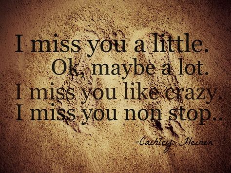 I miss you a little, ok..maybe a lot. I miss you like crazy, i miss you non stop...-Caihley Heinen Crazy Quotes, Like Crazy, Non Stop, Hopeless Romantic, I Miss You, I Missed, Love Is All, Miss You, Quotes To Live By