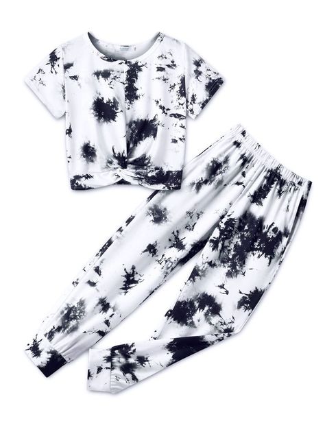 Girls Clothing Sets Tie Dye Twist Front Tops & Sweatpants Outfits Sportwear Sweatsuits Tracksuits 4-13 Year Top And Sweatpants, Crop Top And Sweatpants, Sweatpants Outfits, Teen Dress, Trending Items, Twist Front Top, Dance Clothes, Short Sleeve Crop Top, Tie Dye Outfits