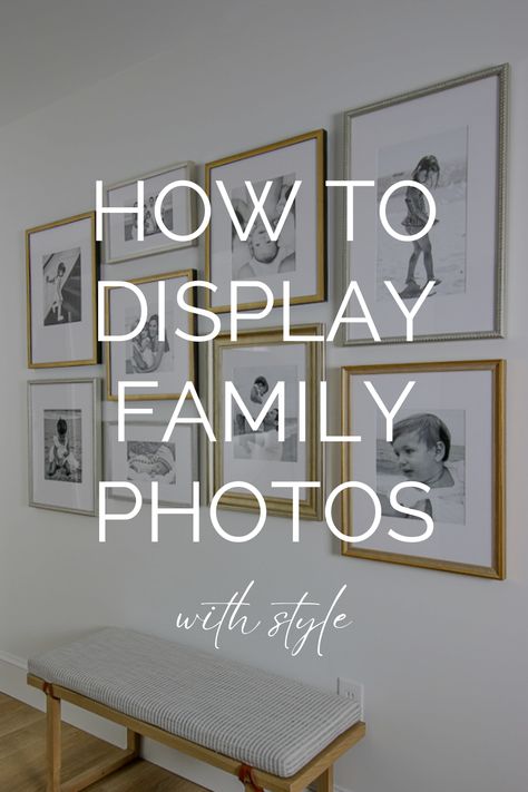 Learn how yo personalize your walls with family photos. Which photos to use and all the different gallery layouts. I found the best affordable gallery in a box that you don't want to miss! Best Gallery Walls, Wall Of Photos Living Room, Wall Family Photos Ideas, Six Picture Frame Layout, Silver Gallery Wall, Family Pictures Frames On The Wall, Picture Wall Hallway Family Pics, How To Do A Photo Wall Collage, Luxury Gallery Wall