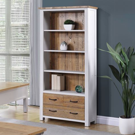 Solid Oak Bookcases: Looking for a dark wood bookcase? We have wooden bookcases in light oak, dark ash or mahogany. FREE delivery so buy online NOW! Bookcase With Drawers, Large Bookcase, White Range, Open Bookcase, Standing Shelves, Reclaimed Timber, Sustainable Furniture, Bookcase Shelves, Nail Holes