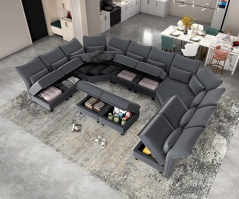 Velvet Modular Sectional Sofa with Storage Oversized U Shaped Sofa, Big Corner Sleeper Couch with Reversible Chaise, High Recliner Back Couch -Grey Wrap Around Couch, Big Sofa Living Room, U Sofa, Oversized Sectional Sofa Living Rooms, U Shaped Couch Living Room Overstock, Huge Couch, Extra Large Sectional Sofa, Large Gray Sectional, Large Sectional Sofa Cozy Dark