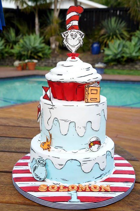 Cat In The Hat Birthday, Dr Seuss Cake, Cat In The Hat Party, Dr Seuss Birthday Party, Little Mermaid Cakes, Skull Cake, Hat Cake, The Cat In The Hat, Funny Birthday Cakes