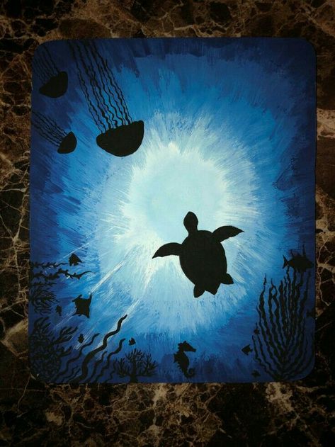 Aesthetic Sea Drawing, Ocean Parking Spot Painting, Under The Sea Painting Easy, Painting Ideas On Canvas Nature, Animal Art Ideas, Ocean Painting Easy, Ocean Silhouette, Ocean Canvas Painting, Ocean Paintings