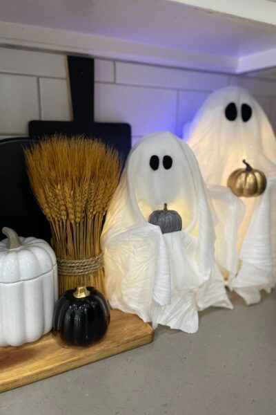 Halloween Archives - White Oak Shop Tree Ghosts, Dollar Tree Fall Decor, Dollar Tree Fall Decor Diy, Dollar Tree Halloween Decor, Pottery Barn Halloween, Pottery Barn Look, Halloween Fabric Crafts, Fun Diy Halloween Decorations, Decor Ideas For Living Room