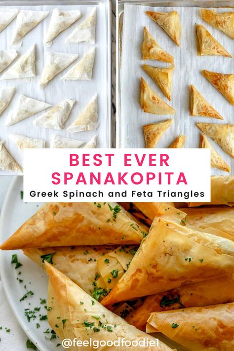 Greek Spanakopita Triangles, Spanikota Triangles, Phyllo Triangle Appetizers, Spanakopita Recipes Easy, Greek Spanakopita Recipes, Spanicopita Recipe Easy, Spanokita Recipe, Spanikopita Recipes Easy, Spanakopita Recipe Easy