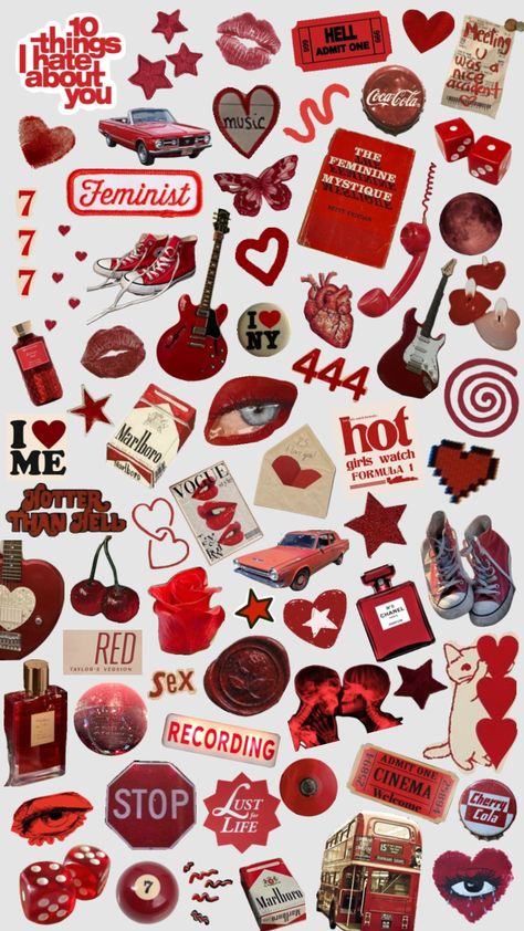 #collage #red #aestethic Red Aesthetic Collage Wallpaper, Red Aestethic, Red Aesthetic Collage, Aesthetic Collage Wallpaper, Red Journal, Y2k Stickers, Loving Him Was Red, Feminine Mystique, Collage Wallpaper