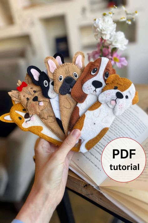 Let's create so sweet dogs and book lover gift! These hand sewing PDF tutorials with patterns will help you to make very cute dogs breeds bookmarks. ⭐️PDF pattern includes: Full size pattern pieces, Step by step photo tutorial, a material and supply information. ⭐️ Skill Level: beginners level. #felttoypattern #feltdogpattern #feltcrafts #feltsewingpattern #feltbookmarkpattern #booklovergift Felt Dogs Pattern, Felt Crafts To Sell, Felt Dog Pattern, Felt Sewing Projects, Dog Bookmarks, Dog Sewing Patterns, Felt Dog, Felt Toys Patterns, Felt Bookmark