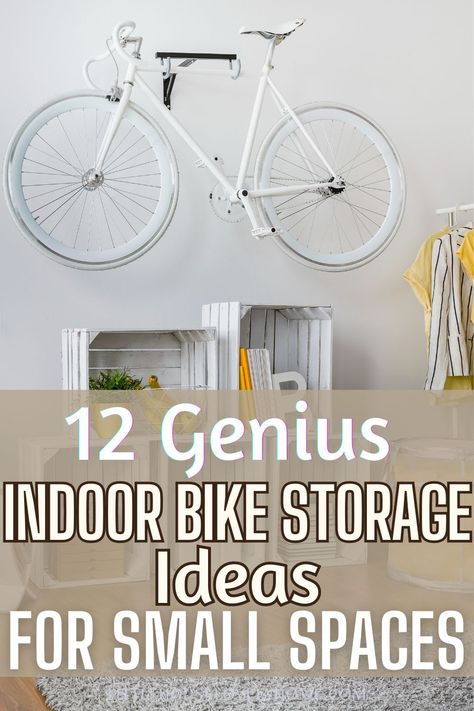 Discover 12 brilliant indoor bike storage ideas that will transform your small space into a clutter-free oasis. From minimalist wall mounts to creative floor stands, we've handpicked the best solutions for you. Click here to find your perfect storage solution and stay tuned for more inspiring ideas! Ideas For Bike Storage, Clever Bike Storage, Apartment Bike Storage Wall, Entryway Bike Storage, Stationary Bike In Bedroom, Balcony Bicycle Storage, Small Apartment Bike Storage Ideas, Bike Hanger Wall Small Spaces, Cycle Storage Indoor