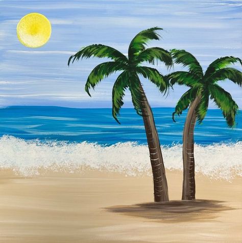 Palm Tree Beach Tutorial | art, Walmart, art of painting, paint | Palm trees have been a top request recently so let's start the summer with an easy beach painting tutorial! #art #beach #acrylicpainting #tutorial... | By Emily Seilhamer Art | Facebook Beach Painting Tutorial, Paint Palm Trees, Easy Beach Painting, Tree Painting Easy, Tropical Beach Painting, Palm Tree Background, Beach Scene Painting, Beach Drawing, Palm Tree Beach