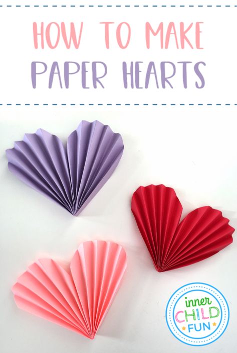 How to Make a Heart Out of Paper - Inner Child Fun Paper Heart Crafts Decoration, Folding Hearts Paper, Kite Paper Hearts, Paper Valentine Hearts, 3d Paper Hearts Diy Valentine Crafts, Easy Paper Heart Craft, Heart Folded Paper, 3 D Hearts Paper, Folded Hearts Paper