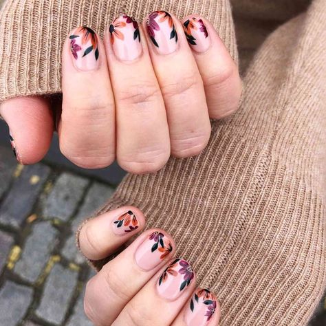 Festive Nails, October Nails, Leopard Print Nails, Floral Nail Art, Autumn Flowers, Cute Gel Nails, Thanksgiving Nails, Nails Desing, Manicure Y Pedicure