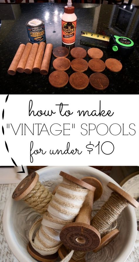 How to Make DIY “Vintage” Wooden Spools Primitive Crafts, Vintage Spools, Wooden Spool Crafts, Do It Yourself Decoration, Spool Crafts, Wood Spool, Wooden Spools, Country Crafts, Décor Boho