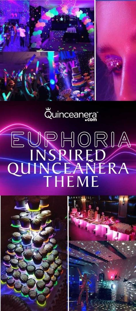 Electrify your guests with a Euphoria inspired quiñceanera theme full of glitter and radiant colors. The HBO original Euphoria has stunned audiences with its colorful and technicolor scenes. Therefore, take a look at the decorations we have gathered to ensure a fantastic Euphoria themed celebration. Neon Quinceanera Theme, Euphoria Quince Theme, Euphoria Prom, Euphoria Theme, Euphoria Birthday Party Ideas, Euphoria Theme Party, Euphoria Prom Theme, Euphoria Party Ideas, Euphoria Birthday Party Theme