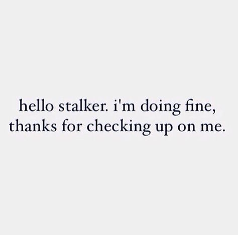 HAHAHA oh god so perfect. I don't know if you still stalk the shit out of my social media but I'm going to guess yes because you're really lame. Hi bitch. :) Stalker Quotes, Bio Quotes, Instagram Quotes Captions, Caption Quotes, Sassy Quotes, Badass Quotes, Baddie Quotes, Jokes Quotes, Instagram Quotes