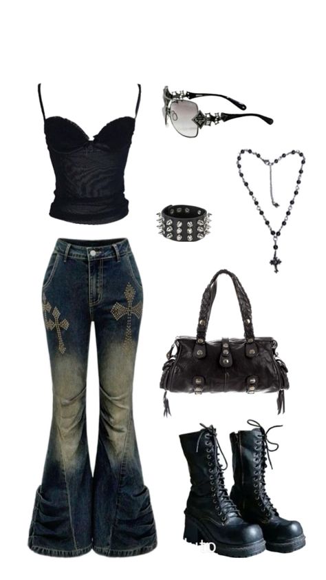 Gothic Alt Outfits, Jeans Alternative Outfit, Goth Airport Outfit, Evanescence Concert Outfit, Gothic Y2k Outfits, Y2k Alt Outfits, Grunge Alt Outfits, Cvnty Outfits, Goth Style Outfits