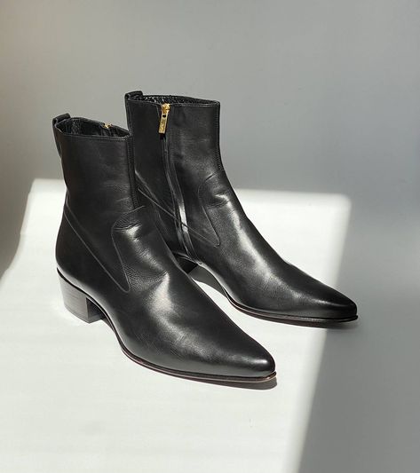 Vintage YSL AW02 Pointed 45 Cuban Heel Boots | Grailed Cuban Heel Boots Men, Ysl Boots Men, Ysl Boots, Cuban Heel Boots, Chelsea Boots Men Outfit, Boots Men Outfit, Mens Dress Boots, Vintage Ysl, Cuban Heels