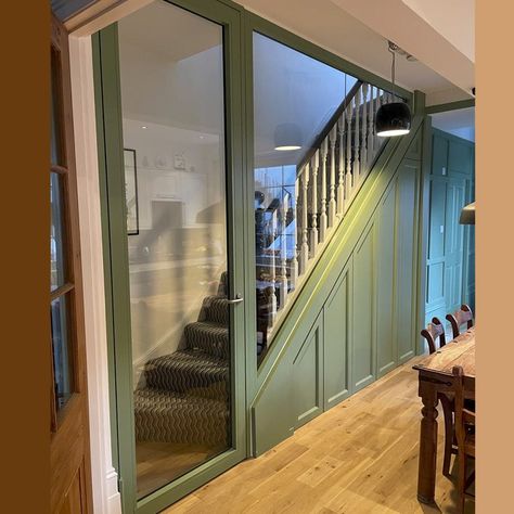 Glass Staircase Kitchen, Fire Rated Glass Door, Carpentry Details, Wall Stairs, تحت الدرج, Staircase Designs, Open Trap, Tudor Cottage, Internal Glass Doors