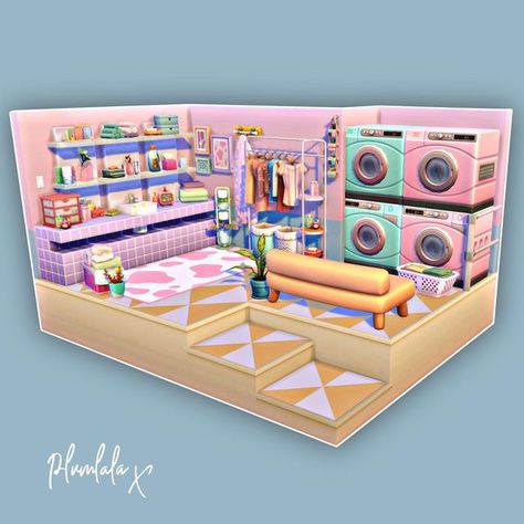 Sims Laundry Room, Sims 4 Laundry Room Ideas, Sims 4 Laundromat, Sims 4 Cc Laundry Room, Sims 4 Teen Room, Sims 4 Laundry Room, Sims Layout, Sims4 Builds, Cozy Gamer