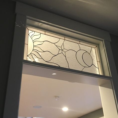 Window Above Door, Folding French Doors, Stained Glass Transom, Glass Transom, Borrowed Light, Window Stained, Stained Glass Door, Stained Glass Window Panel, Transom Windows