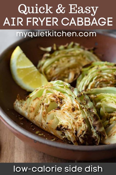 Air Fryer Cabbage, Fryer Cabbage, Low Calorie Side Dishes, Cabbage Steaks Recipe, Cabbage Wedges, Cabbage Steaks, Oil Free Vegan Recipes, Air Fry Recipes, Fried Cabbage