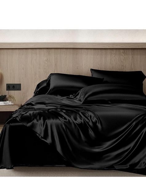 Transform your bedroom into a haven of serenity with our luxurious silk bed sheets. Sweet dreams guaranteed! ✨ 🔘Mulberry Silk Bedsheet with pillow covers Silk Black Bedding, Green Silk Bed Sheets, Mulberry Silk Bedding, Black Satin Bedding Aesthetic, Silk Bed Sheets Aesthetic, Bed Sheets Silk, Silk Sheets Bedroom, Silk Bedsheet, Silk Bedroom