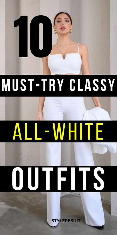 If you’re seeking fresh outfit style ideas, you’re in the right place. Below, we’ve got fashion-forward ways to pull off an all-white ensemble. All White Office Outfit, All White Outfit Ideas Party, White Pants And White Top Outfit, White Semi Formal Outfits For Women, White Attire Party Women, White Pants Formal Outfit, All White Day Party Outfits Black Women, White Summer Outfits For Women, All White Formal Outfit Women