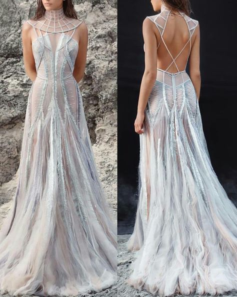 Futuristic Dress Aesthetic, Fantasy Wedding Dress Goddesses, Dragon Dress Fantasy Gowns, Ethereal Dress Goddesses, Asgardian Dress, Fae Dress, Futuristic Elements, Fantasy Dresses, Goddess Dress