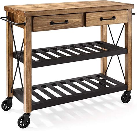 Amazon.com: Crosley Furniture CF3008-NA Roots Rack Industrial Rolling Kitchen Cart, Natural: Kitchen & Dining