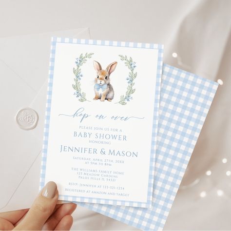 Baby Boy Invitations, Boy Shower Invitations, Blue Bunny, Watercolor Invitations, Baby Shower Invitations For Boys, Shower Design, Boy Shower, Custom Invitations, Baby Announcement